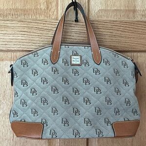 Dooney & Bourke Monogrammed Gray Tote with Tan Accents